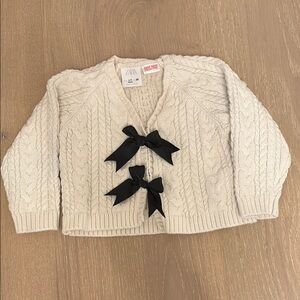 Zara Cream and Black Cardigan Sweater with Bows 1 1/2 like new